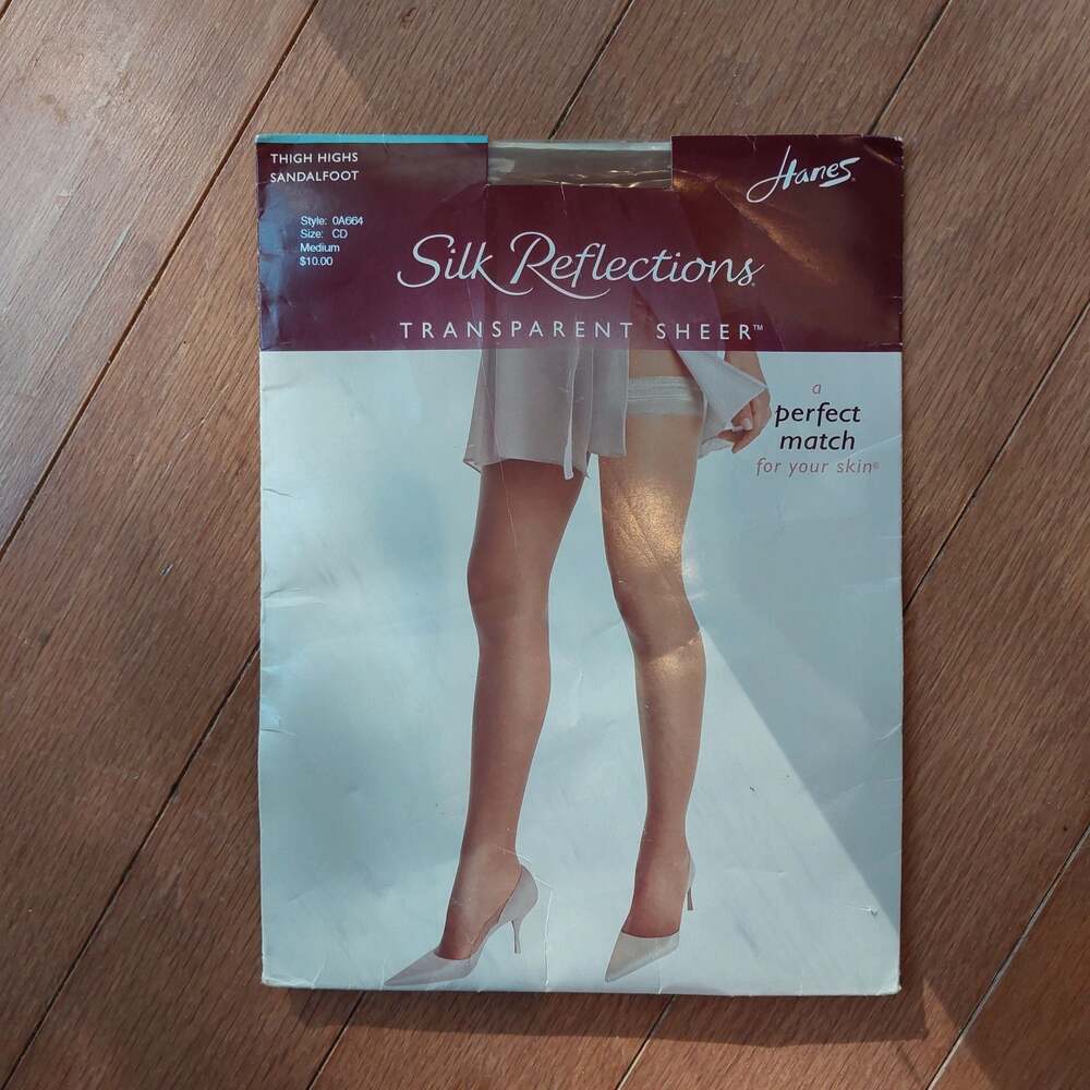 Hanes Silk Reflections Transparent Sheer Thigh Highs Sandalfoot Size CD Medium